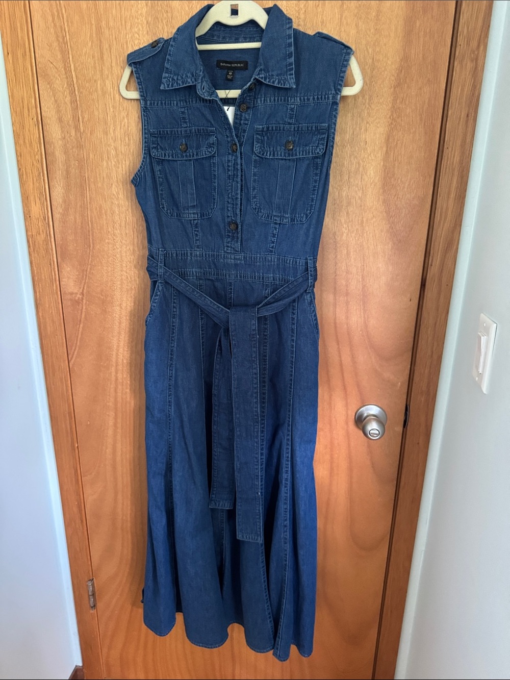 Banana Republic Sleeveless Denim Maxi Dress in Dark Blue